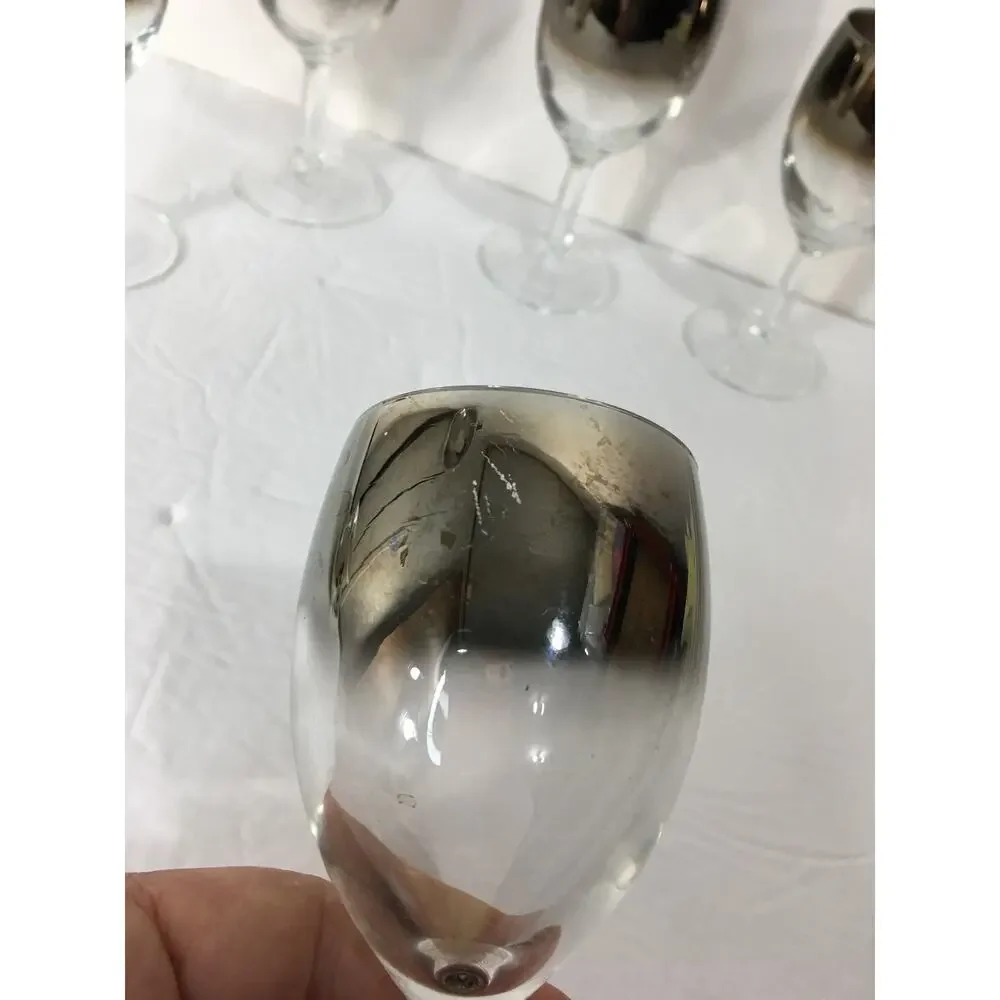 Set of 5 Vintage Atomic Silver Fade Wine Glasses Made in‎ France